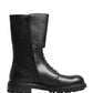 Dolce & Gabbana Black Leather Belted Buckle Combat Boots Shoes