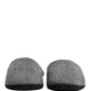 Dolce & Gabbana Grey Herringbone Cashmere Red Slippers Shoes