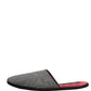 Dolce & Gabbana Grey Herringbone Cashmere Red Slippers Shoes