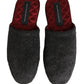 Dolce & Gabbana Dark Grey Charcoal Wool Red Slippers Shoes