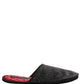 Dolce & Gabbana Dark Grey Charcoal Wool Red Slippers Shoes
