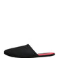 Dolce & Gabbana Black Wool Cashmere Red Quilted Slippers Shoes
