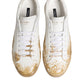 Dolce & Gabbana White Leather Paint Effect Low Top Sneakers  Shoes