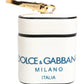 Dolce & Gabbana White Calf Leather Logo Flip Holder Strap Airpods Case