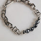 Dolce & Gabbana Silver Tone Chain Lobster Clasp Logo Gray Pearls Bracelet