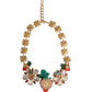 Dolce & Gabbana Gold Brass FRUIT Pendants Flowers Crystal Logo Necklace