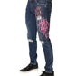 Dolce & Gabbana Blue Distressed Graffiti Print Skinny Jeans