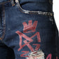 Dolce & Gabbana Blue Distressed Graffiti Print Skinny Jeans