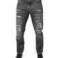 Dolce & Gabbana Dark Gray Tattered Cotton Loose Denim Jeans
