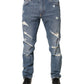 Dolce & Gabbana Blue Tattered Slim Fit Cotton Denim Jeans