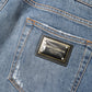 Dolce & Gabbana Blue Tattered Slim Fit Cotton Denim Jeans