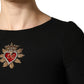 Dolce & Gabbana Black Wool Sacred Heart Patch Midi Dress
