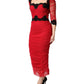 Dolce & Gabbana Red Mesh Trim Bodycon Sheath Midi Dress