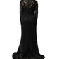 Dolce & Gabbana Black Lace Long Sleeves Cotton Maxi Dress