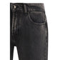 7FOR Black Cotton Straight-Leg Jeans