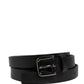 Dolce & Gabbana Black Double Strap Leather Silver Buckle Belt