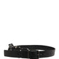 Dolce & Gabbana Black Calf Leather Silver Metal Buckle Belt