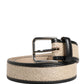 Dolce & Gabbana Men Beige Woven Leather Metal Buckle Belt