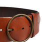 Dolce & Gabbana Men Brown Leather Wide Waist Metal Round Buckle Belt