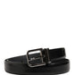 Dolce & Gabbana Men Black Leather Classic Metal Buckle Belt