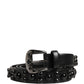 Dolce & Gabbana Men Black Calf Embellished Metal Buckle Belt