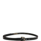 GF Ferre Black Leather Slim Gold Tone Buckle Waist Men Belt
