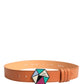 GF Ferre Orange Leather Hexagon Metal Buckle Waist Women Belt
