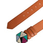 GF Ferre Orange Leather Hexagon Metal Buckle Waist Women Belt