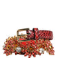 Dolce & Gabbana Red Leather Daisy Crystal Embellished Waist Belt