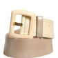 Prada Beige Leather Logo Wide Waist Women Square Buckle Belt