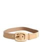 Prada Beige Leather Logo Wide Waist Women Square Buckle Belt