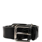Dolce & Gabbana Black Exotic Leather Silver Metal Buckle Belt