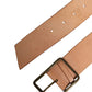 Patrizia Pepe Beige Genuine Leather Wide Waist Metal Buckle Belt