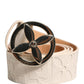 Liu Jo Beige Leather Wide Waist Silver Metal Buckle Waist Women Belt