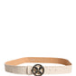 Liu Jo Beige Leather Wide Waist Silver Metal Buckle Waist Women Belt