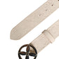 Liu Jo Beige Leather Wide Waist Silver Metal Buckle Waist Women Belt