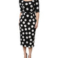 Dolce & Gabbana Black White Polka Dot Silk Sheath Midi Dress