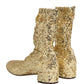 Dolce & Gabbana Gold Sequined Short Boots Stretch Shoes