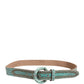 Scervino Street Women Green Leather Croco Print Studded Belt