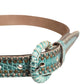 Scervino Street Women Green Leather Croco Print Studded Belt