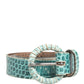 Scervino Street Women Green Leather Croco Print Studded Belt