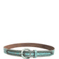 Scervino Street Women Green Leather Croco Print Studded Belt