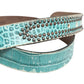 Scervino Street Women Green Leather Croco Print Studded Belt