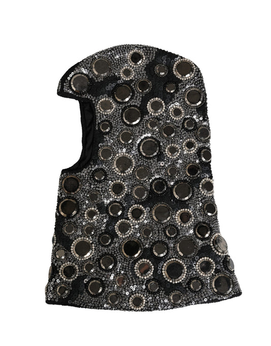Dolce & Gabbana Black Wool Crystal Embellished Balaclava Hat