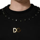 Dolce & Gabbana Black Embellished Cotton Sweatshirt Sweater