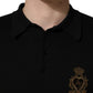 Dolce & Gabbana Black Heraldic Crest Patch Silk Polo T-shirt