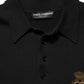 Dolce & Gabbana Black Heraldic Crest Patch Silk Polo T-shirt