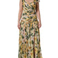 Dolce & Gabbana Yellow Silk Floral Print Pleated Maxi Dress