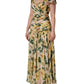 Dolce & Gabbana Yellow Silk Floral Print Pleated Maxi Dress
