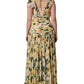 Dolce & Gabbana Yellow Silk Floral Print Pleated Maxi Dress